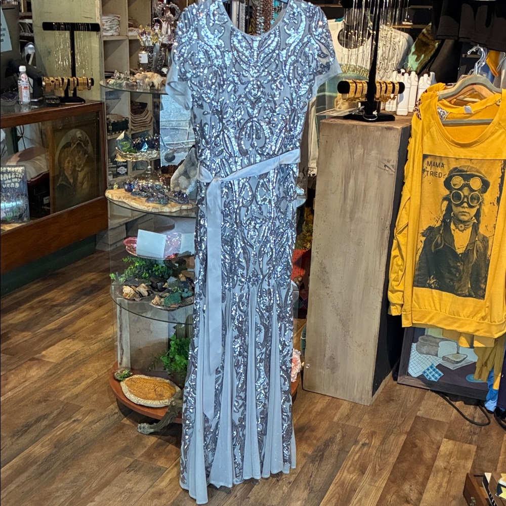 R&M Richards ✨ Silver Sequin Embellished Evening Gown ✨  Make a stunning entranc - Picture 2 of 5